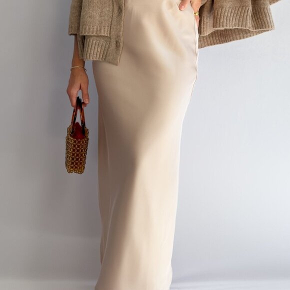 Women’s Champagne Satin Slip Skirt – Bias Cut Midi Skirt - Picture 4 of 13